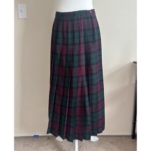 Vintage Aljean Pleated Wool Skirt Womens Medium Pure Virgin Wool Black Green